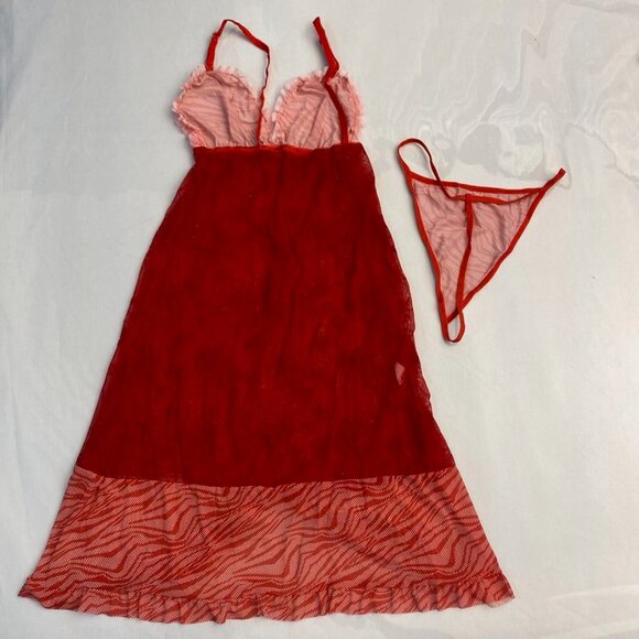 Sheer Lace Babydoll w/ G-String | Red | One Size - Picture 4 of 5